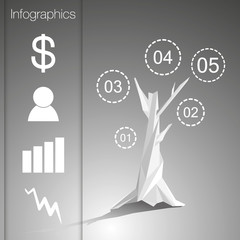 Low polygonal infographics tree with different symbols.