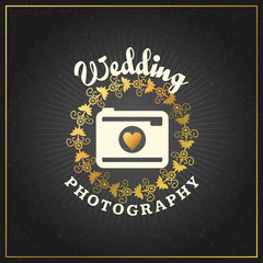 Photography Logo Design Template. Photography Retro Golden Badge. Wedding Photography