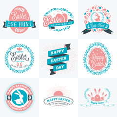 Set of Vector Happy Easter Label Elements. Vintage Holiday Badges. Vector Templates for Greeting Card. Easter Sunday, Happy Easter Day