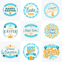 Set of Vector Happy Easter Label Elements. Vintage Holiday Badges. Vector Templates for Greeting Card. Easter Sunday, Happy Easter Day