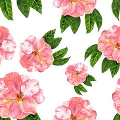 Vintage style seamless background pattern with watercolor camellias