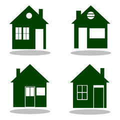Set of green home icons with shadow