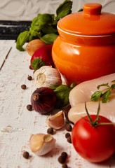  cooking background. vegetables and meat, ingredient for soup