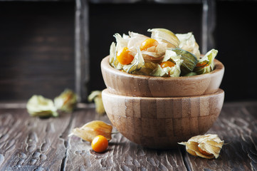 Fresh gooseberry on the wooden table