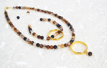 gemstone necklace and bracelet set - brown agate semi precious stones jewelry