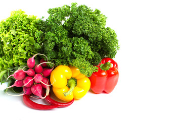 Fresh vegetables with leaves isolated.