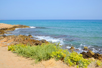 Rocks on the coast of Aegean Sea.