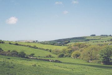 Landscape fields and hills in Cornwall UK