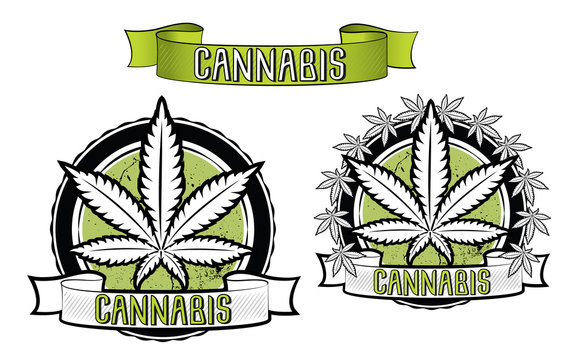 marijuana cannabis leaf symbol design stamps vector illustration
