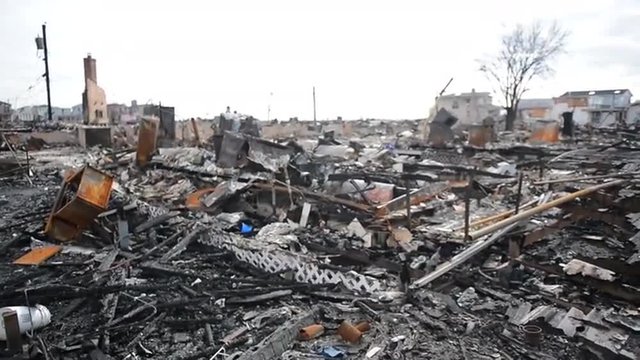 The Breezy Point area of Queens New York is devastated by Hurricane Sandy.