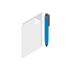 Blank note paper with pen icon, isometric 3d style