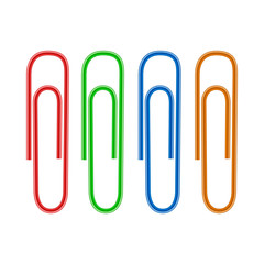 Colorful paper clips icon, realistic style 