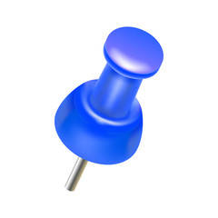 Blue push pin icon, realistic style
