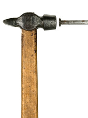 Old hammer and old big nail