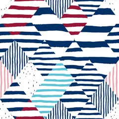 Patchwork mosaic with stripe in marine style on the white background. Vector seamless pattern.  