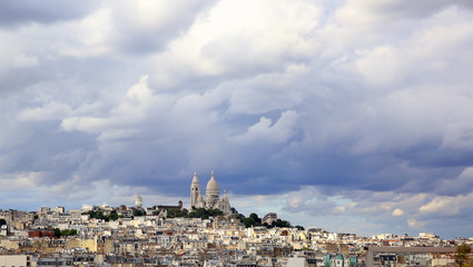 Panoramic rainy sky over Montmartre, in Paris city, France.