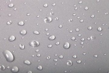 Drops of water on a color background. Gray. Shallow depth of fie