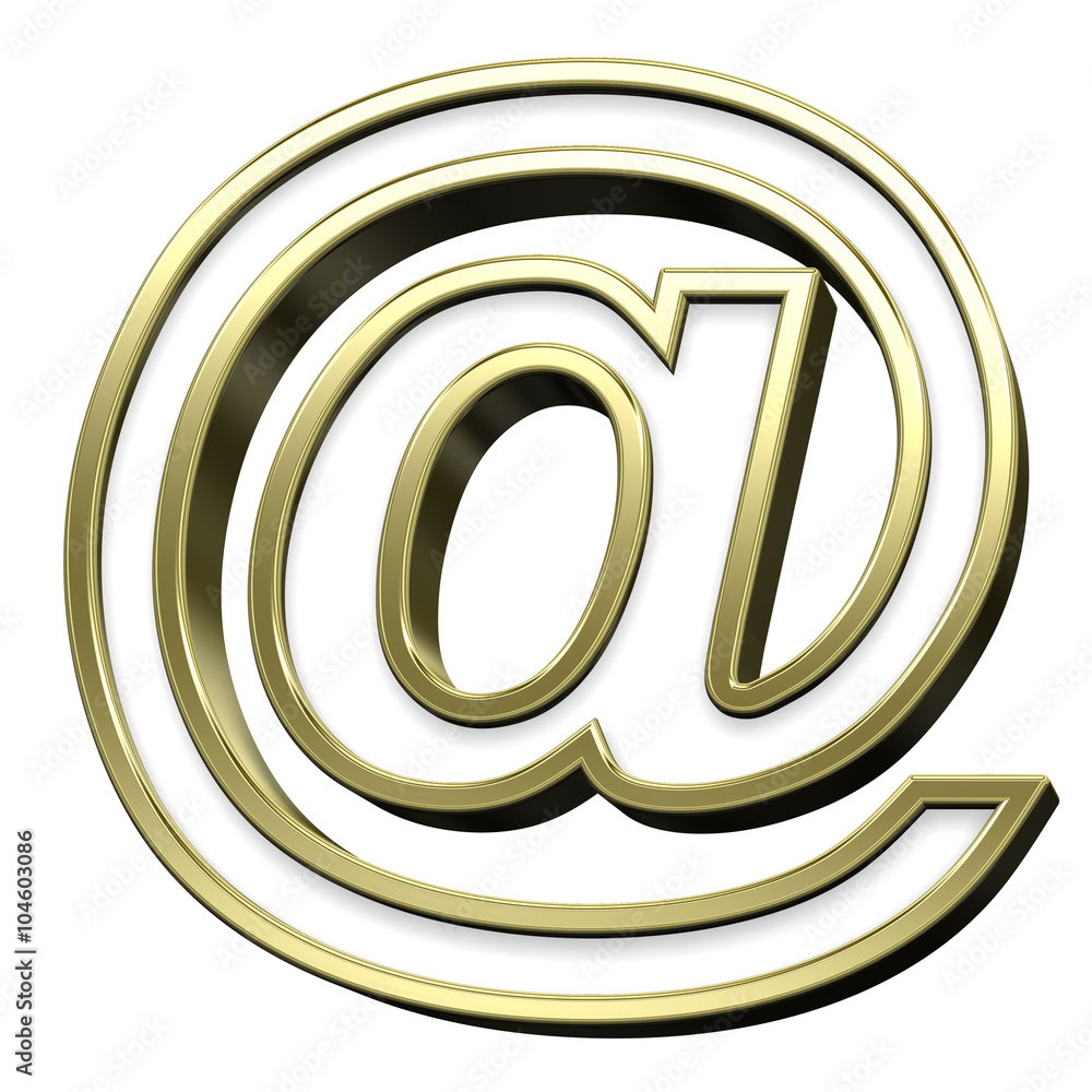 Fototapete mail sign from white with gold shiny frame alphabet set, isolated on white. computer generated 3d ph