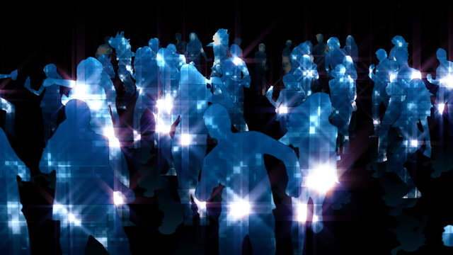 Party, dancing shiny crowd, seamless loop, camery fly over, HD1080p