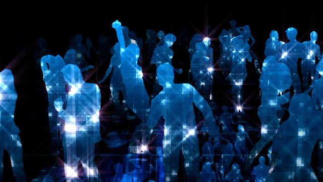 Party, dancing shiny crowd, seamless loop, camera moves up, HD1080p