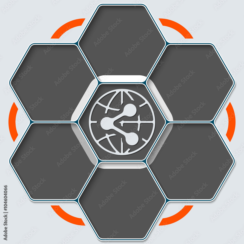 Aufkleber set of seven hexagons for your text and share symbol