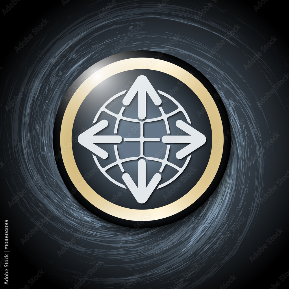 Poster dark background with abstract spirals and global icon