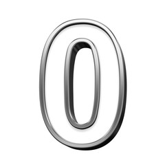 One digit from white with silver shiny frame alphabet set, isolated on white. Computer generated 3D photo rendering.