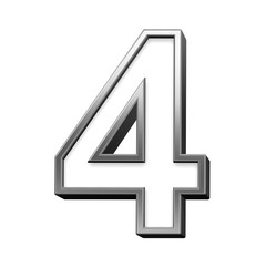 One digit from white with silver shiny frame alphabet set, isolated on white. Computer generated 3D photo rendering.