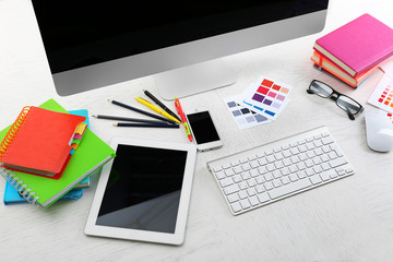 Working place of designer, close-up