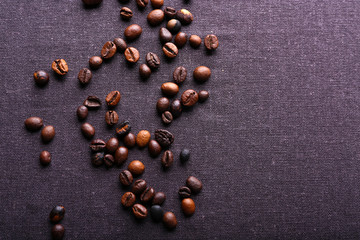 Roasted coffee grains, close-up
