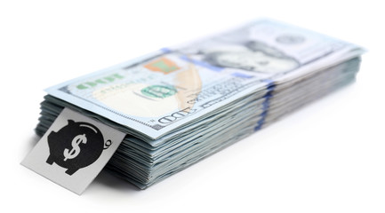 Pack of American dollars, isolated on white. Saving concept