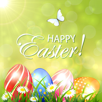 Abstract Easter background with colored eggs