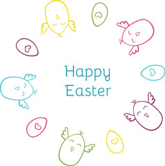 Happy Easter hand drawn cute doodle vector round wreath