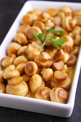 fried mushrooms(champignon) with the marinade of mustard, honey and garlic