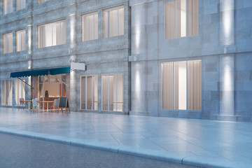 Building and cafe at night