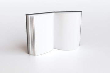 Opened book with blank white pages, mock up, 3D render