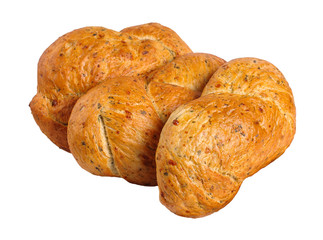 Three ruddy buns. Isolated on white