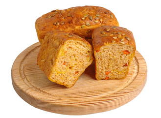 A piece of apple strudel sprinkled with powdered sugar. Isolated on white