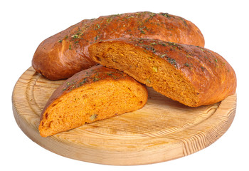 A piece of apple strudel sprinkled with powdered sugar. Isolated on white