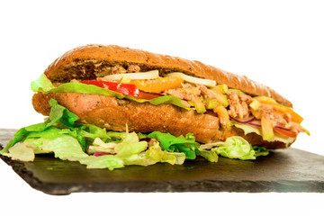 Fresh Healthy Tuna Sandwich Baguette with Vegetables.