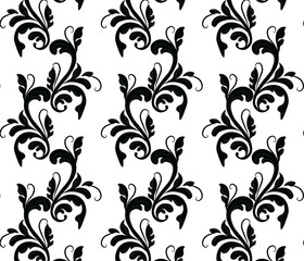 Classic style floral ornament pattern in black. Vector