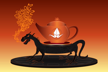china teapot dragon shape service vector illustration