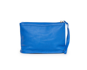 blue fabric bag with zipper on white background