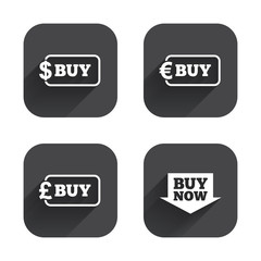 Buy now arrow sign. Online shopping icons.