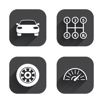 Transport icons. Tachometer and wheel signs.