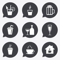 Tea, coffee and beer icons. Alcohol drinks.
