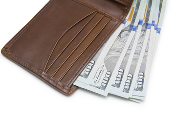 purse with money isolated on white