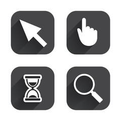 Mouse cursor icon. Hourglass, magnifier glass.