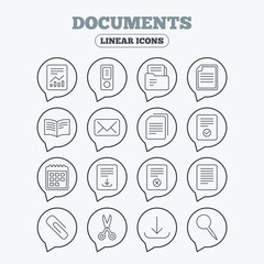 Documents linear icons. Accounting, book.