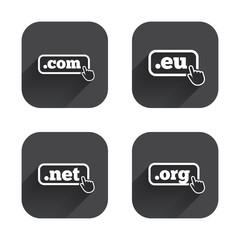 Top-level domains signs. Com, Eu, Net and Org.